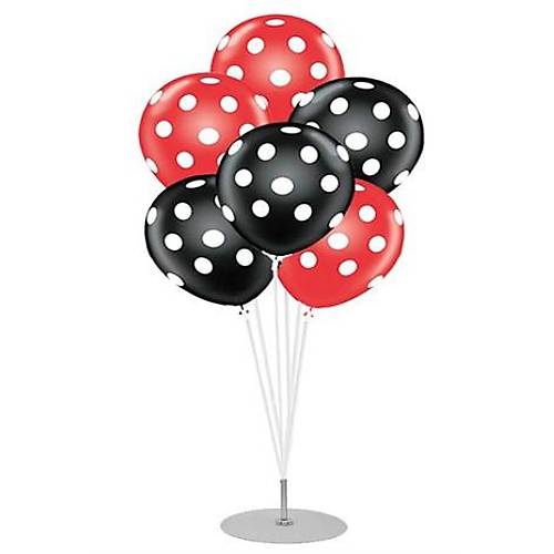 Krmz Siyah Balonlu Balon Stand - 1 Adet Stand ve 10 Adet Balon