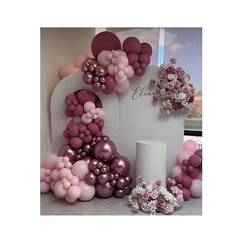 Rosewood pembe krom balon zinciri seti 100 adet balon ve zincir