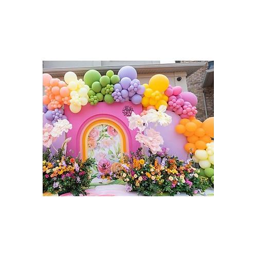 Lila yeil hardal turuncu balon zinciri seti 100 adet balon ve zincir