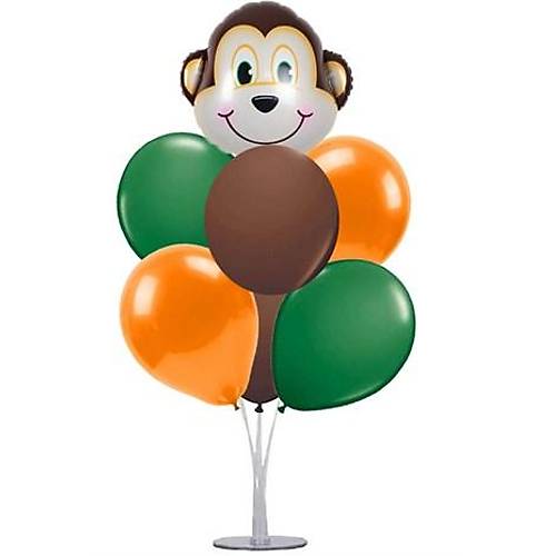 Safari Balonlu Balon Stand - 1 Adet Stand ve 10 Adet Metalik Balon ve 40 cm Folyo Balon