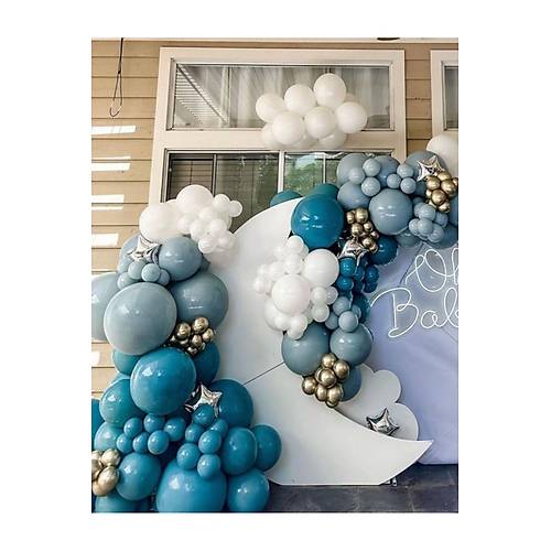 Derin okyanus frtna mavi white gold krom balon zinciri seti 60 adet balon