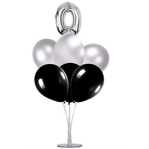 Siyah Gm 0 Ya Balonlu Balon Stand - 1 Adet Stand ve 10 Adet Metalik Balon ve 50 cm Folyo Balon