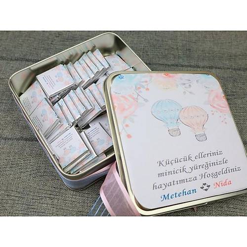 sim Baskl Kare Metal Kutu kiz Bebek ikolatas - 70 Adet ikolatal