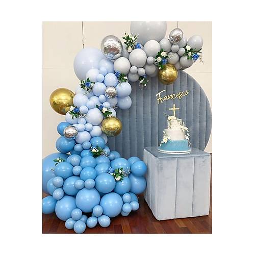 Mavi Gold Balon Zinciri - 140 Adet Balon , 5 m Zincir Aparat Ve Balon Pompas