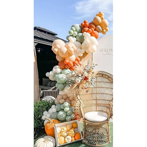 KI yeili somon yank turuncu balon zinciri seti 100 adet balon ve zincir