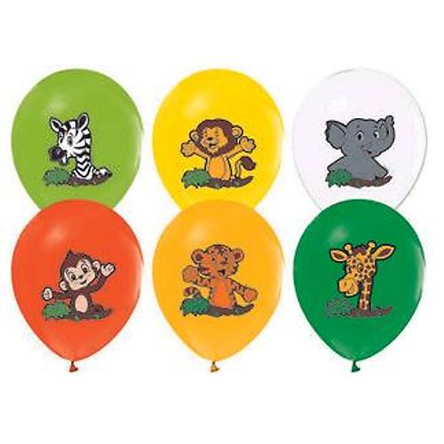 Safari Hayvan Baskl Balon  30 cm 10 Adet