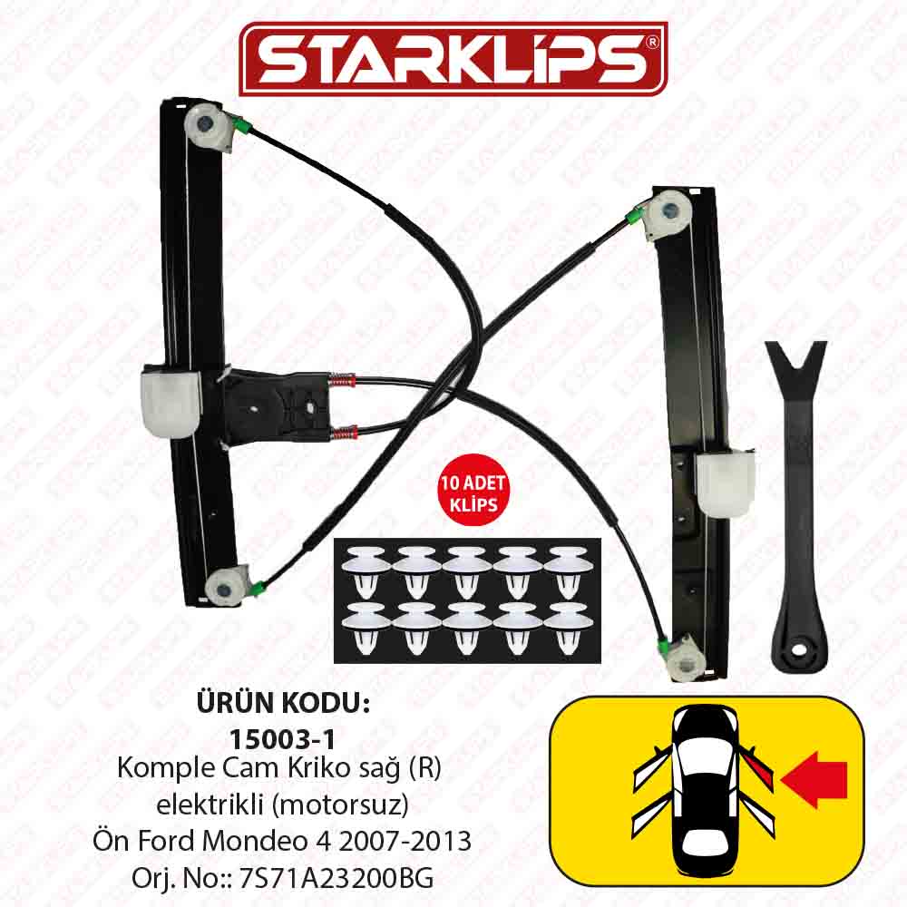 Cam Kriko Kızaklı Sağ Ön Ford Mondeo 4 2007-2013 (7S71A23200BG)