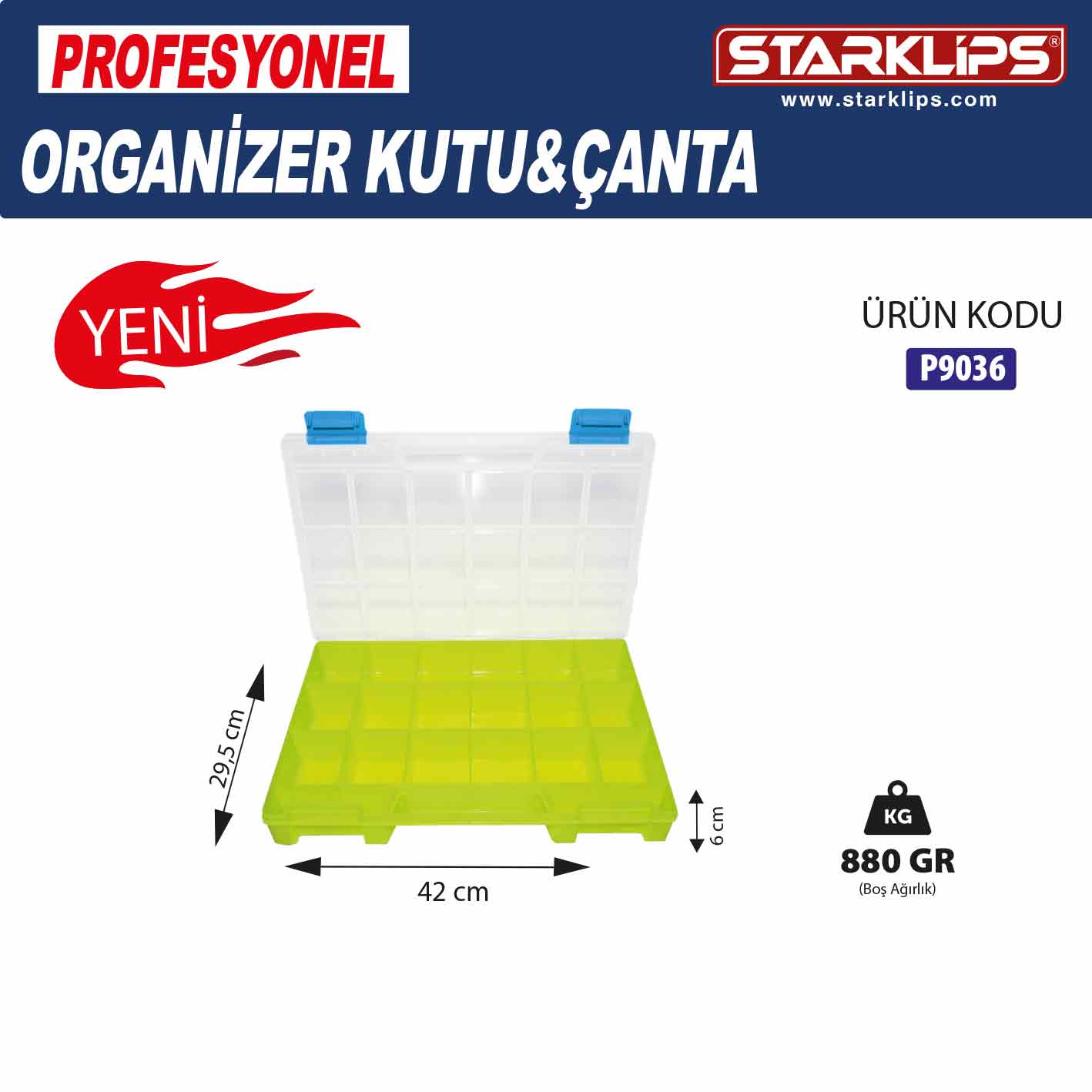 Fosforlu 20 Bölmeli Plastik Organizer Çanta  Sabit Gözlü Takım, Hobi ve Vida Düzenleyici Kutu