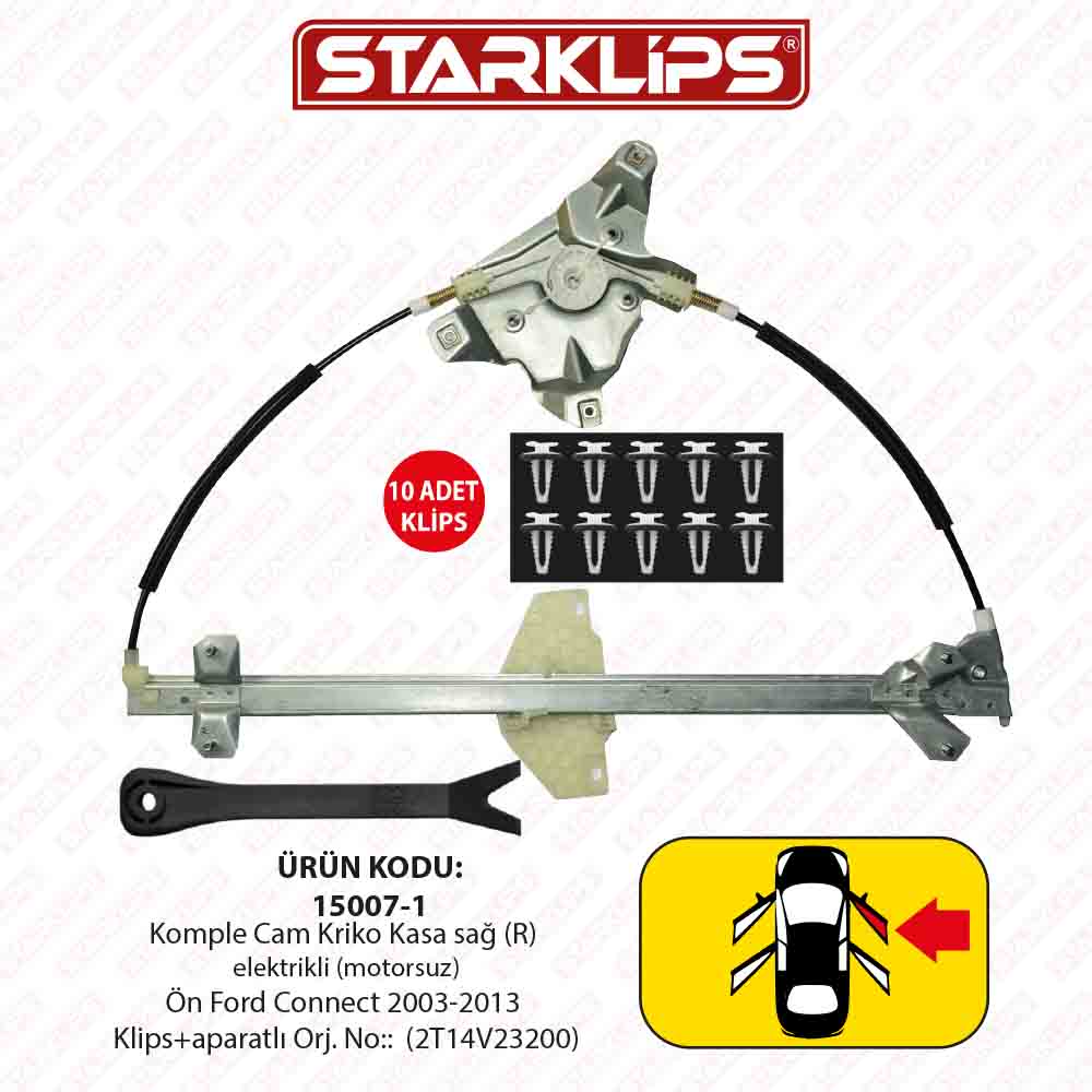 Cam Kriko Kasa Kızaklı Sağ Ön Ford Connect 2003-2013   (2T14V23200)
