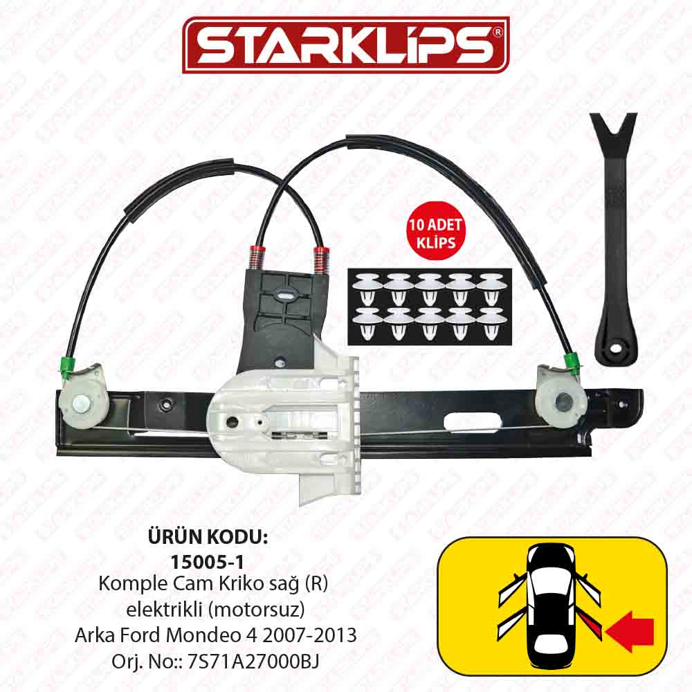 Cam Kriko Kızaklı R Arka Ford Mondeo 4 2007-2013 (7S71A27000BJ)
