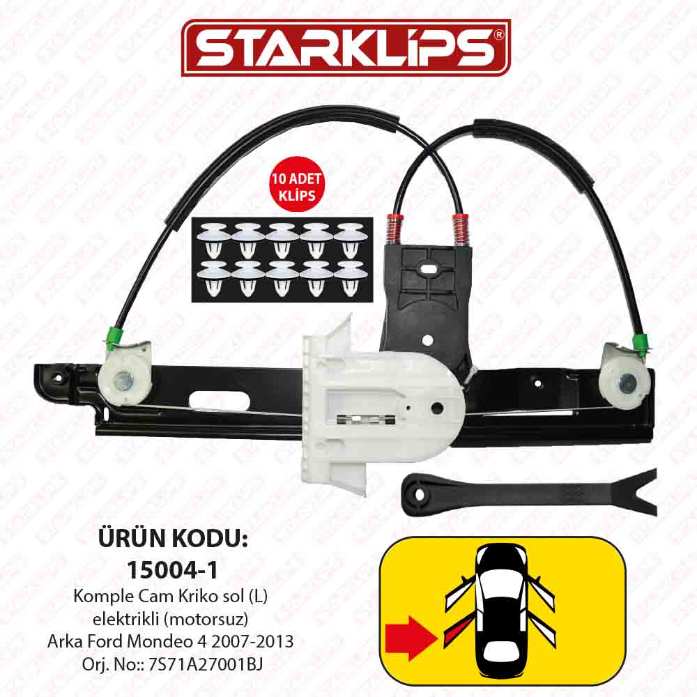 Ford Mondeo 4 2007-2013 Sol Arka Cam Kriko Kızaklı (7S71A27001BJ)
