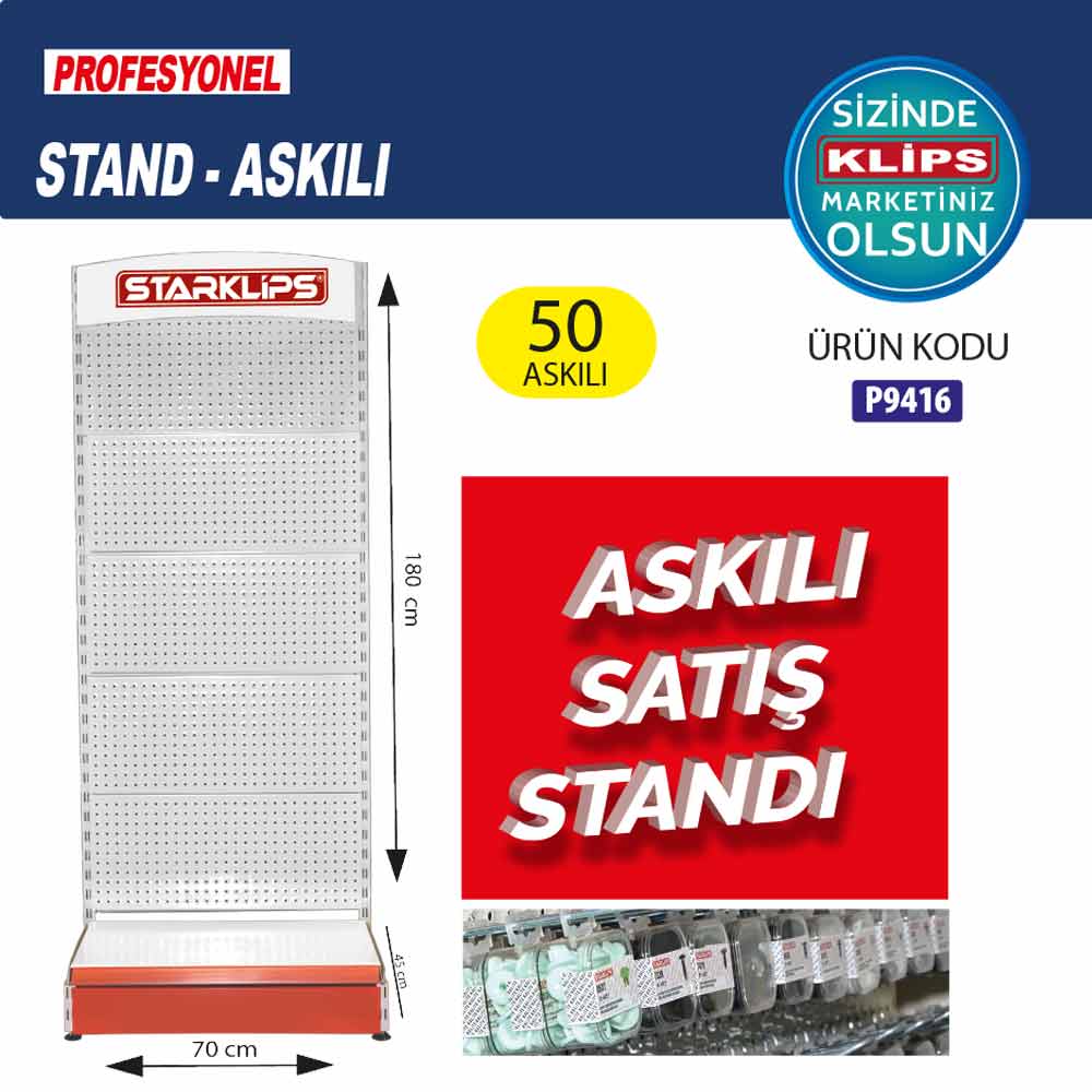 Pdr ve Klips Stand Küçük 180x40x70 (50 askılı)