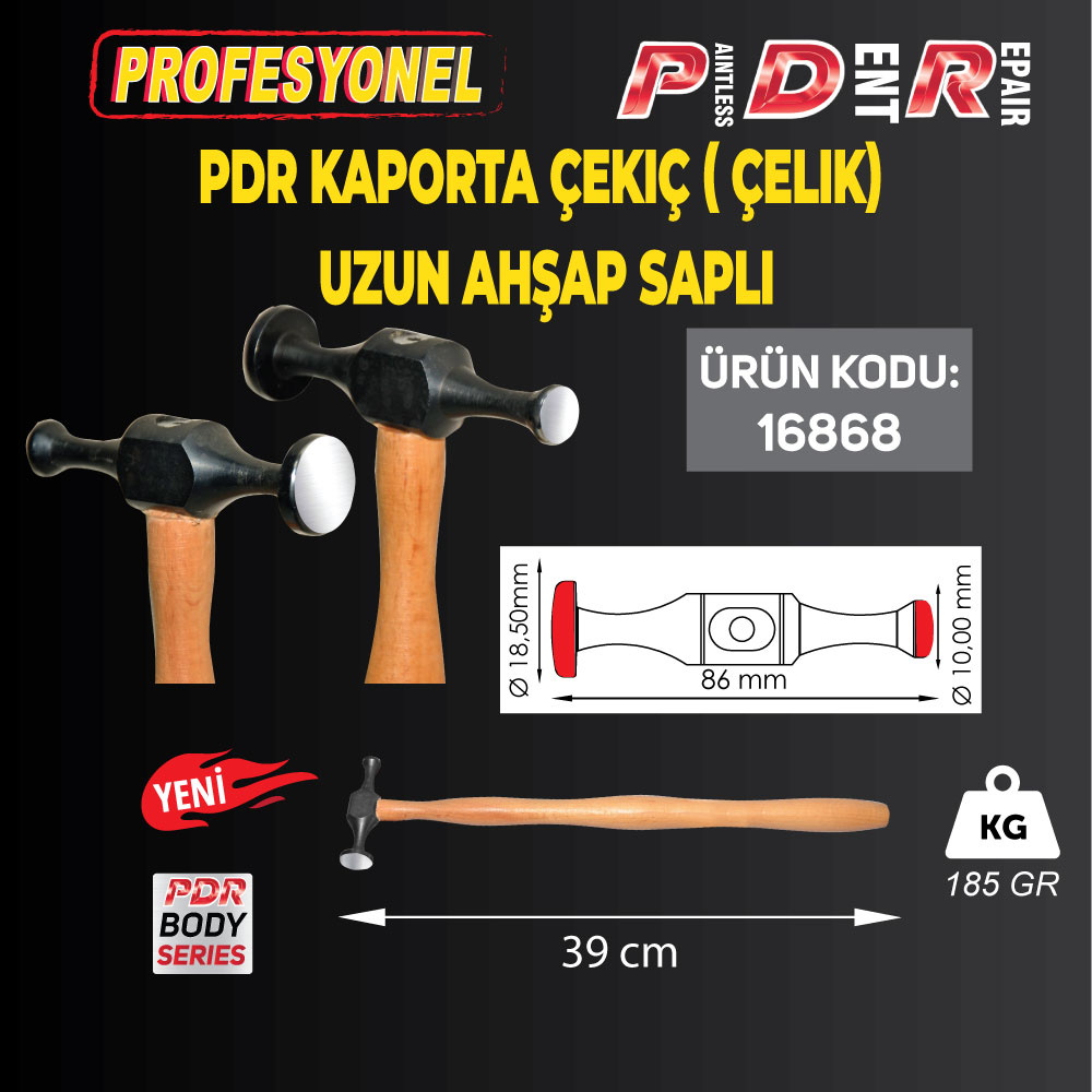 PDR Kaporta Çekiç ( Çelik) Uzun Ahşap Sap