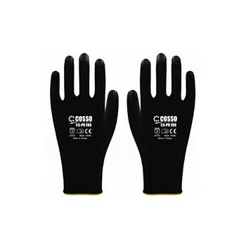 Nitril  Eldiveni Polyester Siyah No: 9 Cosso CS PU Eko