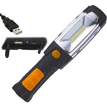 Ledli alma Lambas arjl Troy T28052 3W Cob Led 6 Saat arj 3.5 Saate Kadar Aydnlatma 220V Dc Ve Usb arj Girili arj Adaptr