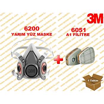 3M 6200 Yarım Yüz Maske + 6051 A1 Filitre