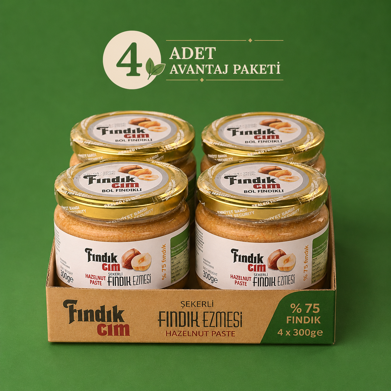 Fındık Ezmesi, Şekerli, KATKISIZ  300 Gr. 4'lü Paket