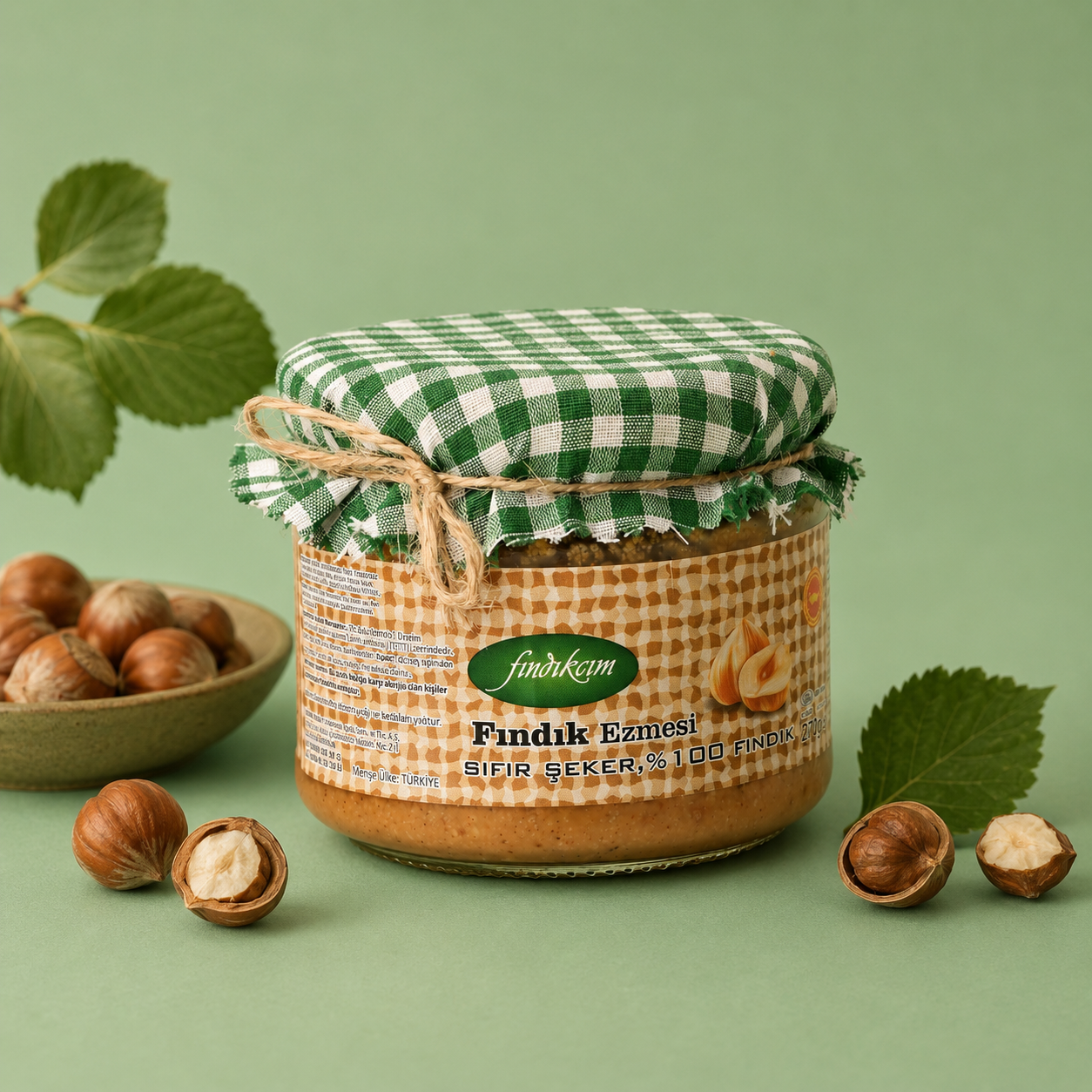 Fındık Ezmesi, Şekersiz %100 FINDIK 270 Gr.