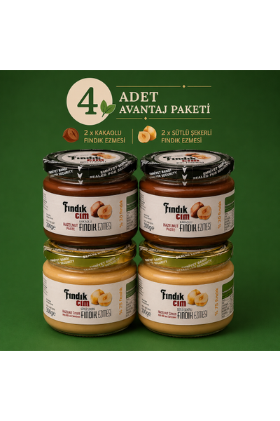 Kakaolu-S�tl� �ekerli F�nd�k Ezmesi 300 gr. 4'l� Paket