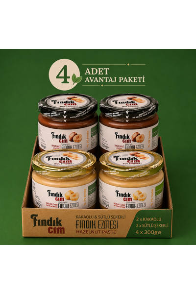 Kakaolu-S�tl� �ekerli F�nd�k Ezmesi 300 gr. 4'l� Paket