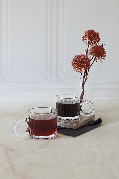 Boncuk Kulplu Cam Fincan 2 Adet