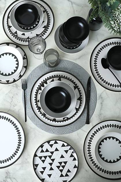 Keraart Black Pattern Nordic Yemek Takm 24 Para 6 Kiilik 21478-79-80
