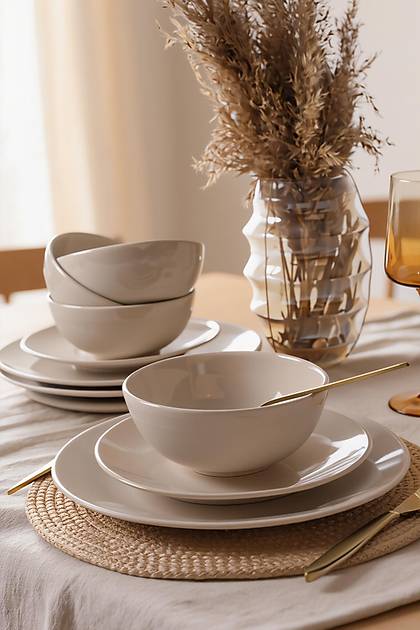 Krem Kera Yemek Tak�m� 12 Par�a 4 Ki�ilik 036