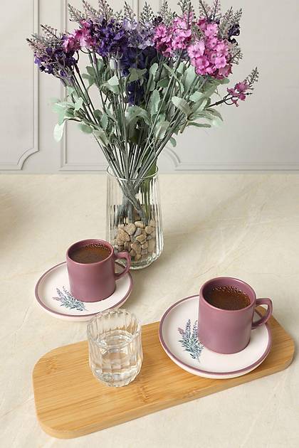 Elegant Blossoms Violet Kahve Takm 4 Para 2 Kiilik 21791