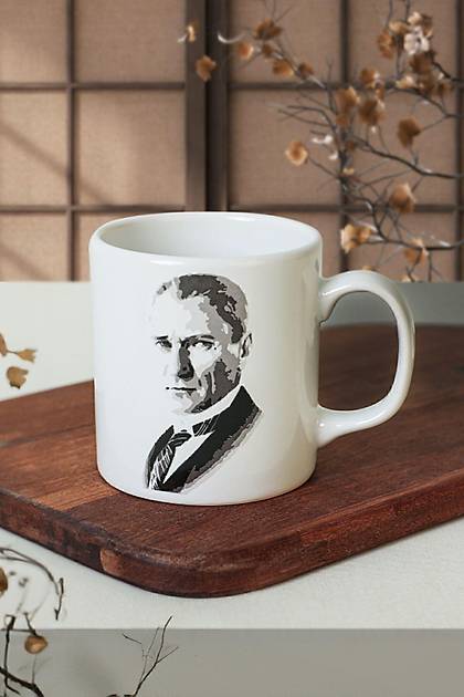 Keraart Atatrk Portre Beyaz Silindir Kupa 1 Adet
