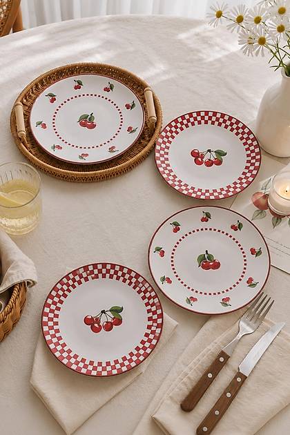 Plaid Cherry Pasta Taba�� 20 Cm 4 Adet 23766-74