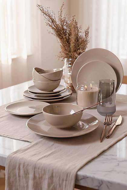 Taupe Kera Yemek Tak�m� 12 Par�a 4 Ki�ilik 594