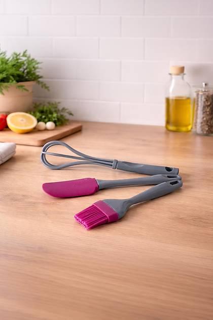Silikon Mor  Mutfak Seti ( F�r�a-Spatula-��rp�c�)