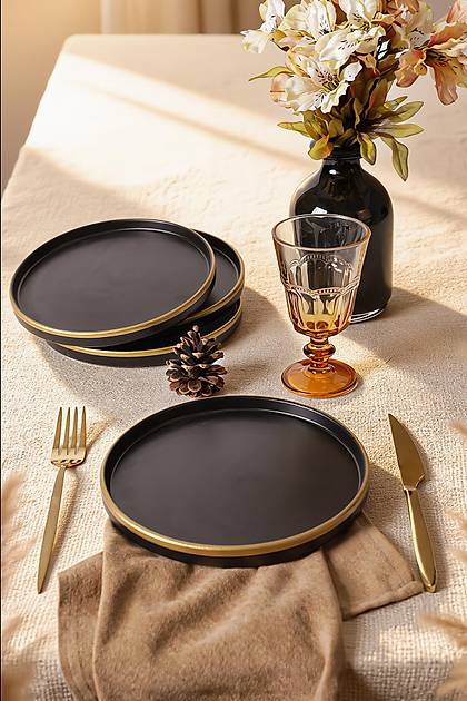 Mat Siyah Gold Fileli Stackable Pasta Taba�� 21 Cm 4 Adet