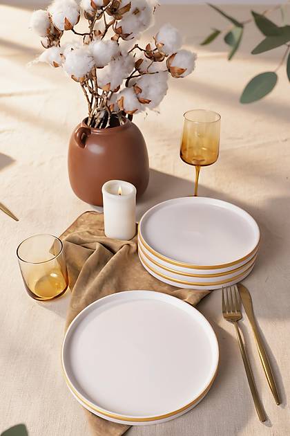 Mat Beyaz Gold Fileli Stackable Pasta Taba�� 21 Cm 4 Adet