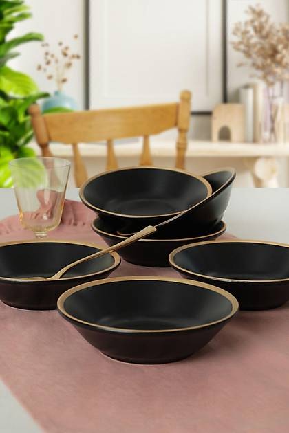 Mat Siyah Gold File Hitit Yemek Taba 18 Cm 6 Adet - 956