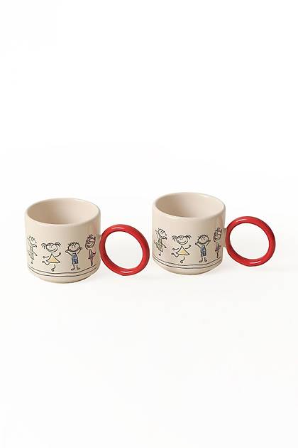 Neeli ocuklar Krmz Stackable Halka Kulplu Fincan 8 Cm 2 Adet