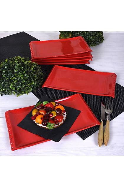 Krmz Selen Kayk Tabak 30 cm 6 Adet