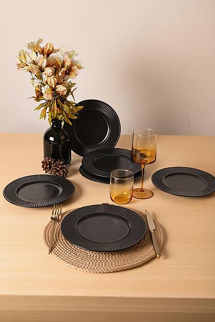 Mat Siyah Myra Pasta Taba�� 22 Cm 6 Adet 956