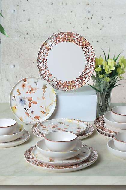 Keraart Brown Flowers Nordic Yemek Takm 24 Para 6 Kiilik 21431-32-33-93