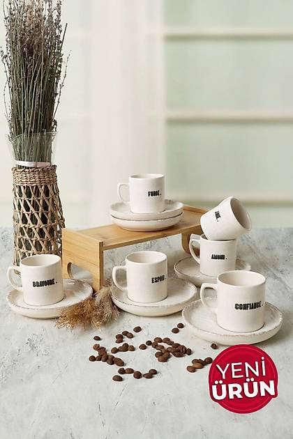 Deep Collection Mottolu Nordic Kahve Takm 12 Para 6 Kiilik 22650-55