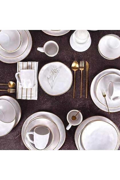 Organik Gold Mat Beyaz Yemek Takm 30 Para 6 Kiilik