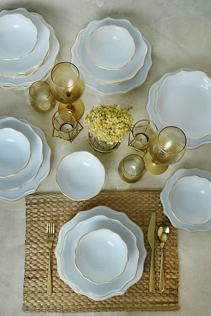 Beyaz Gold Fileli Romeo Yemek Takm 24 Para 6 Kiilik