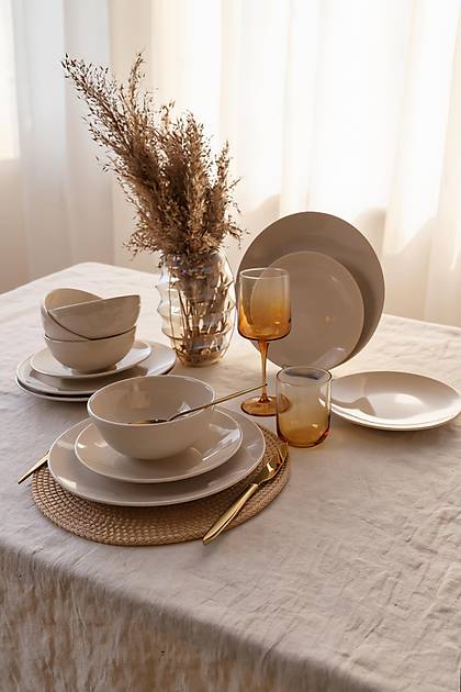 Krem Kera Yemek Tak�m� 12 Par�a 4 Ki�ilik 036