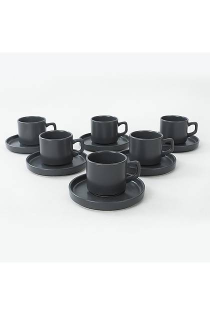 Mat Koyu Gri Stackable ay Fincan Takm 12 Para 6 Kiilik