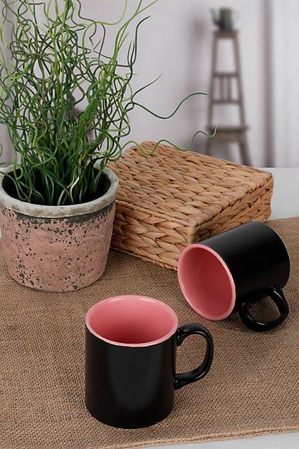 Mat Siyah / Pembe Silindirik Kupa 9 Cm 2 Adet