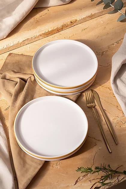 Mat Beyaz Gold Fileli Stackable Pasta Taba�� 21 Cm 4 Adet