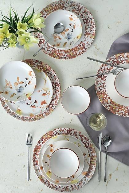 Keraart Brown Flowers Nordic Yemek Takm 24 Para 6 Kiilik 21431-32-33-93