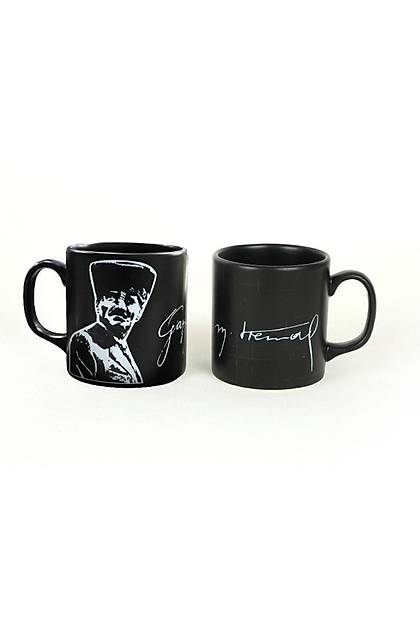 Keraart Atatrk Portreli mza Siyah Silindir Kupa 1 Adet