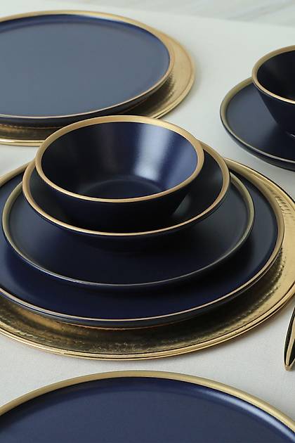 Mat Lacivert Gold Fileli Yemek Takm 24 Para 6 Kiilik