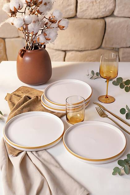 Mat Beyaz Gold Fileli Stackable Pasta Taba�� 21 Cm 4 Adet